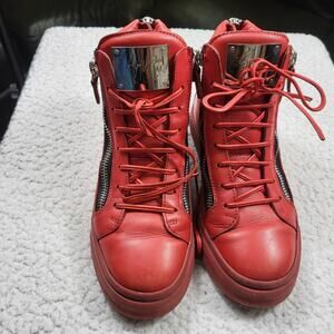 Giuseppe Zanotti Mid Red Patent Leather Zipped Sneakers Women's US 8 EU 38